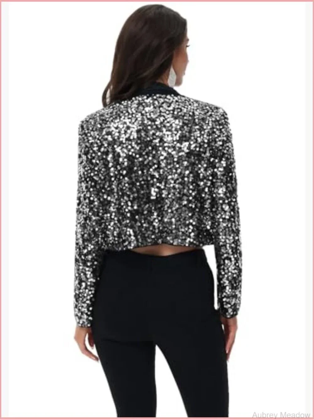 Cropped Sequin Blazer Long Sleeve Satin Lapel Party Club Cardigan